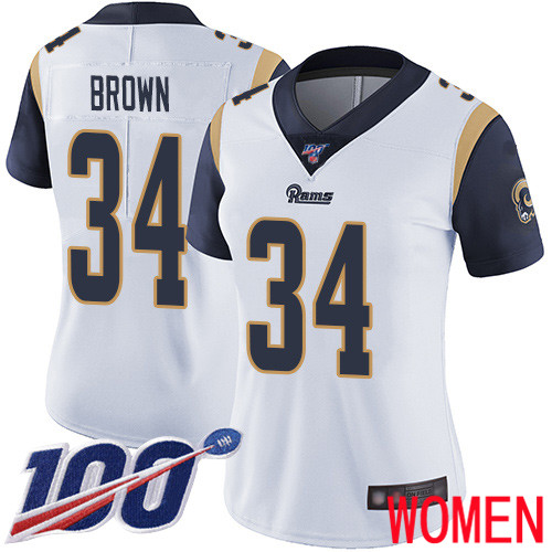 Los Angeles Rams Limited White Women Malcolm Brown Road Jersey NFL Football 34 100th Season Vapor Untouchable